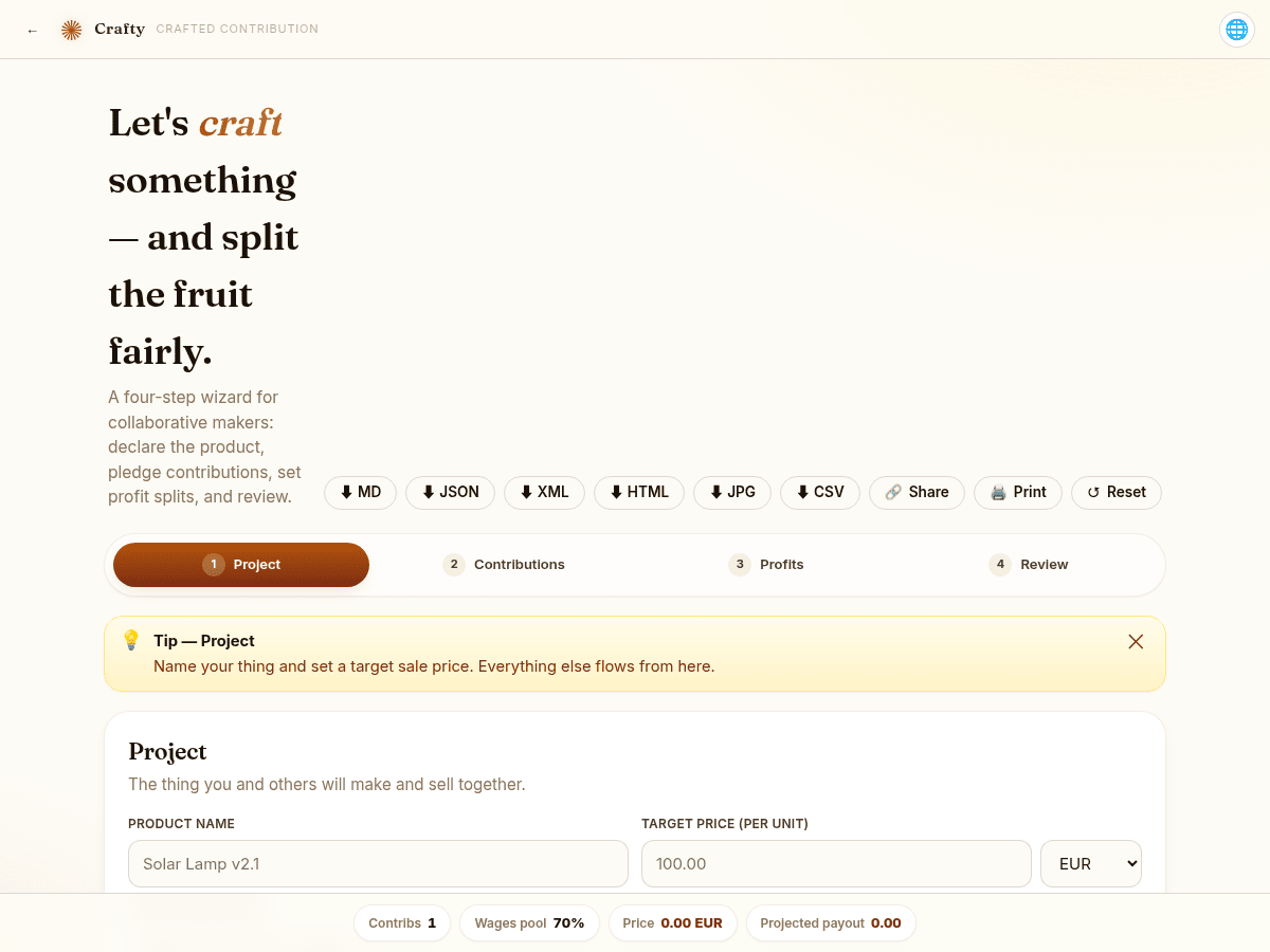 Crafty landing page