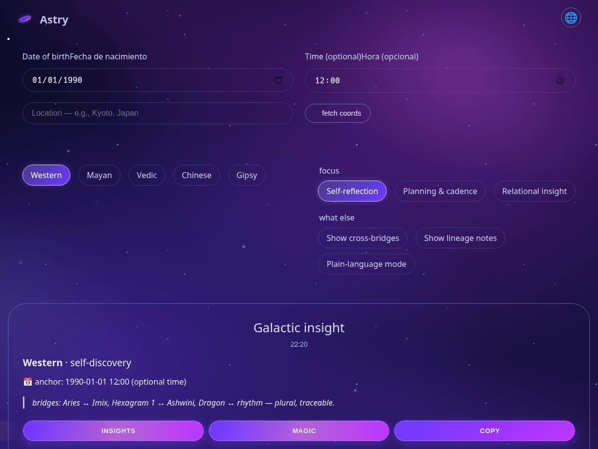 Astry landing page