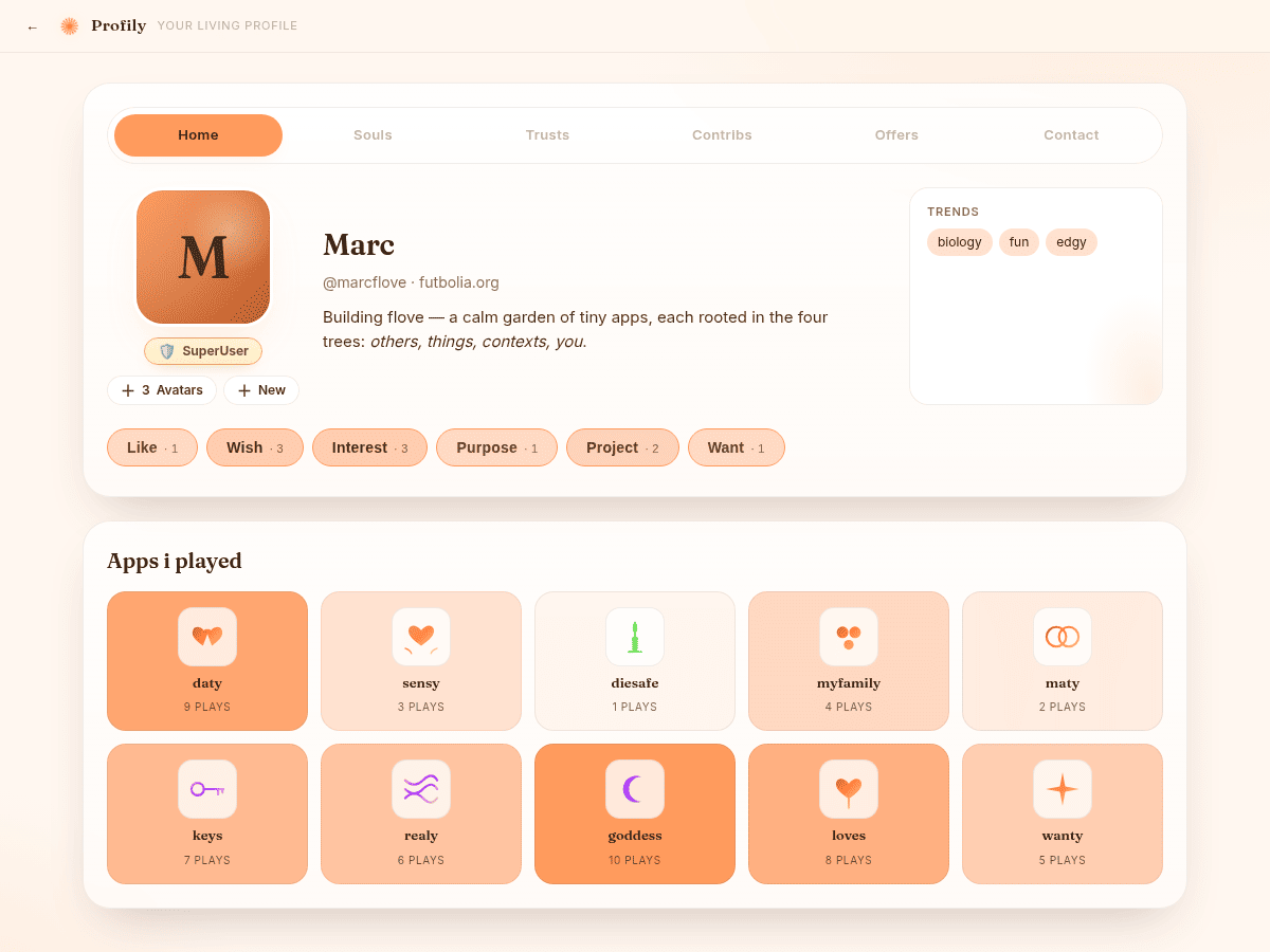 Profily landing page