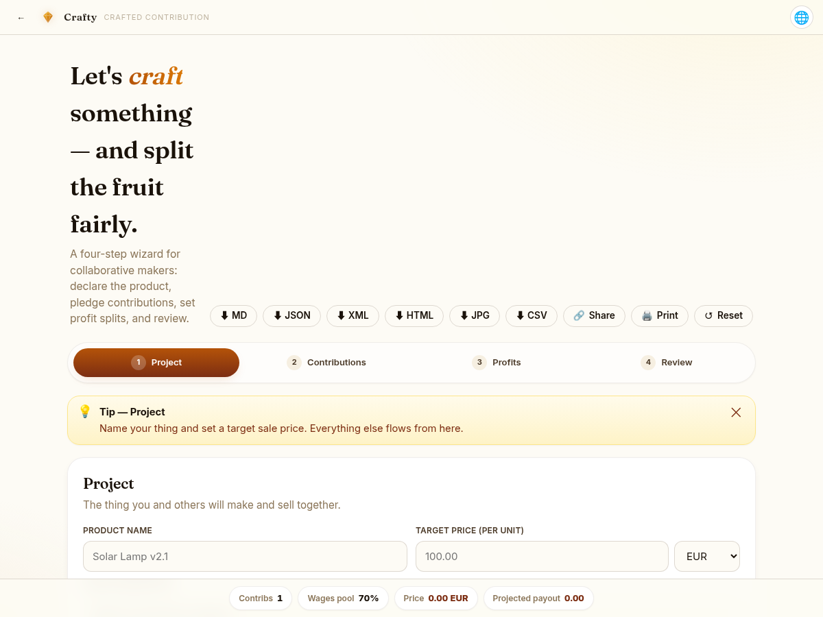 Crafty landing page