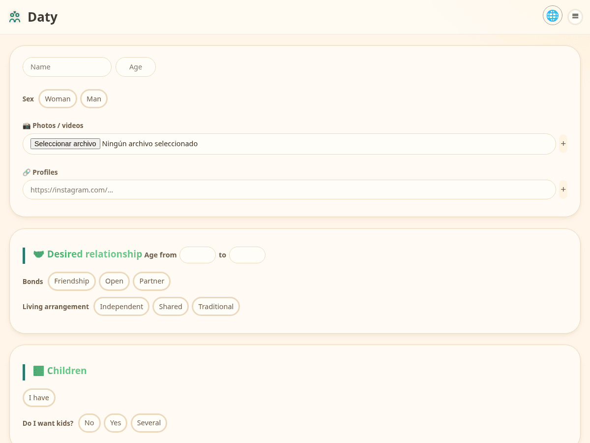 Daty landing page
