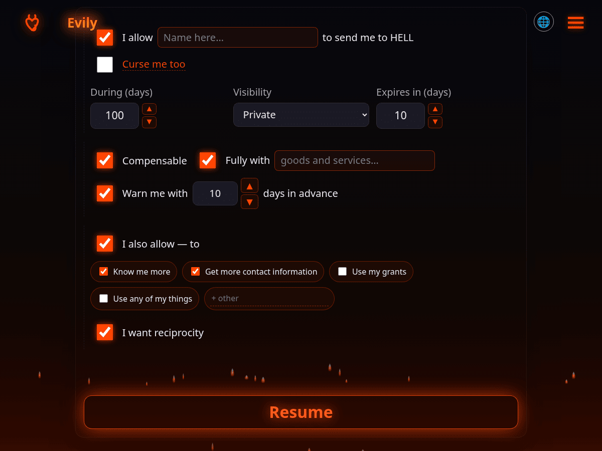 Evily landing page