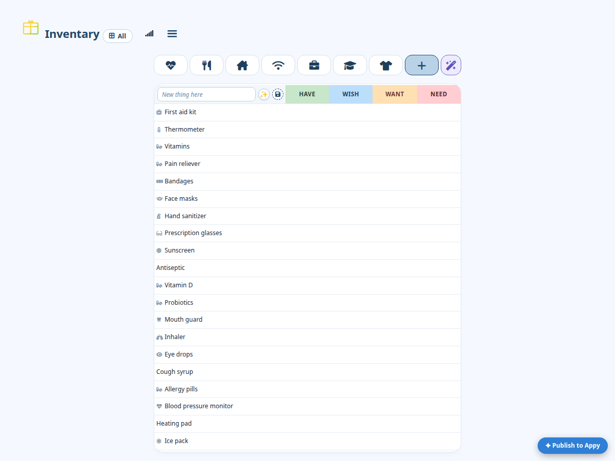 Inventary landing page