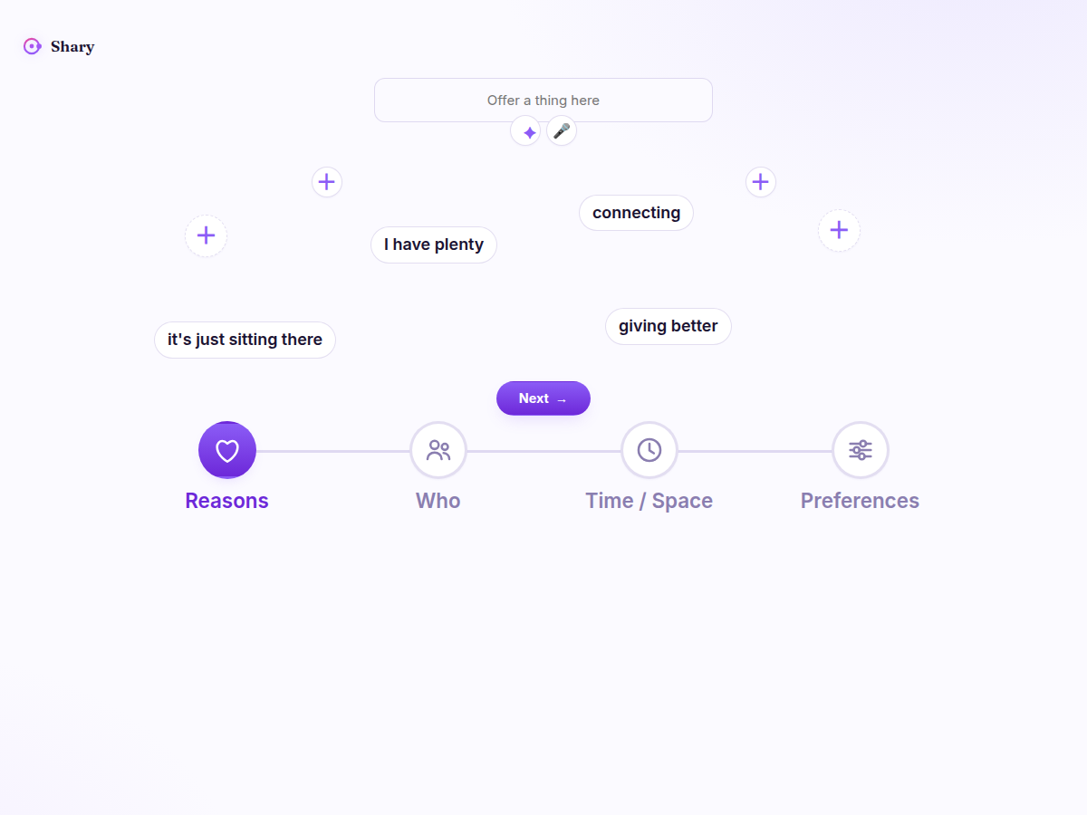 Shary landing page